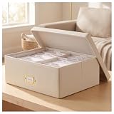 INMAKER Fotobox Aufbewahrungsbox PU Leder, Fotoaufbewahrung 10x15 cm, Weiß