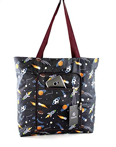 Foldable Tote Bag for Women-Top Zipper Closure Premium Quality Lightweight Cute (Black)2