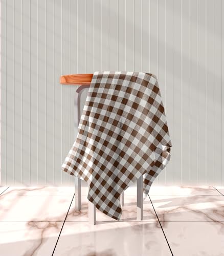 Image of Classic Brown and White Checkered 4 /6 Seater Table Cloth /Cover, 52 x 72 Inch, Buffalo Plaid Pattern, Rectangle Dining Table Cover