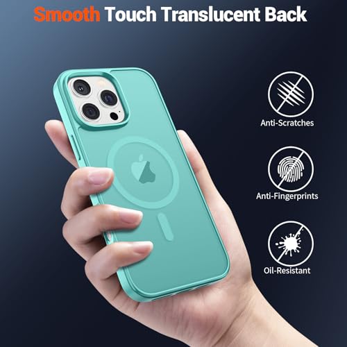 Image of SUPFINE Magnetic for iPhone 16 Pro Case (Compatible with MagSafe) (Military Grade Drop Protection) Slim Translucent Matte Shockproof with Anti-Fingerprint Phone Case, Blue Green