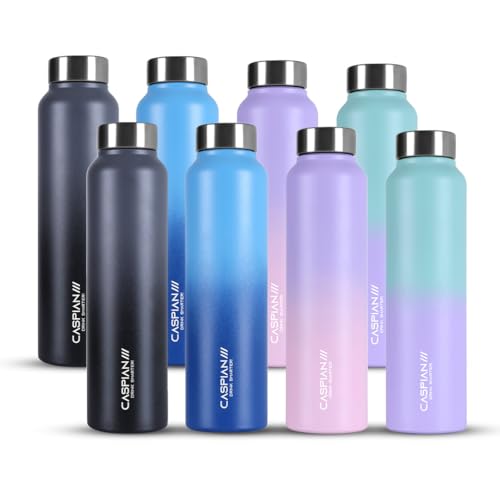 Image of CASPIAN / / / Astra ISI Certified Stainless Steel Water Bottle 1ltr.(Multicolour, 1 Litre, Set of 8) | Leak Proof Thunder for Fridge Home Office Travel School Kids Boys Girls Adults Sports Gym| BPA Free