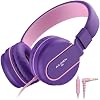 Auriculares para niños para escuela con micrófono, volumen limitado a 93dB, rosa y morado 2