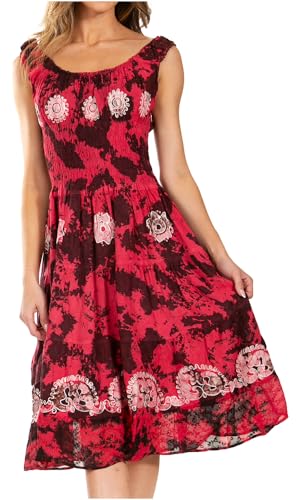Image of Sakkas Alba Women's Off The Shoulder Smock Ruffle Midi Dress Tie Dye & Embroidery