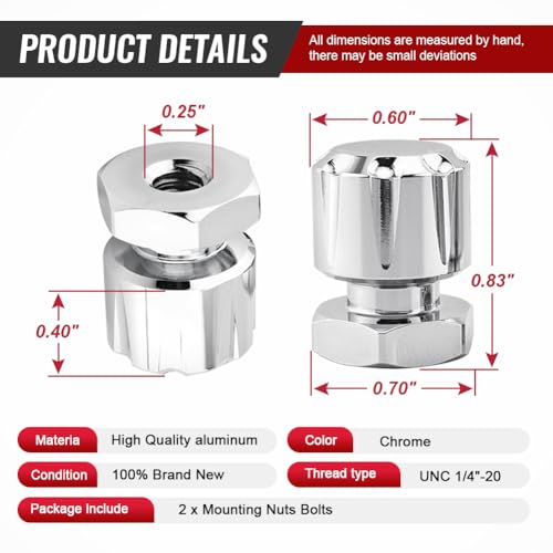 Image of FSFY Chrome Motorcycle Seat Mounting Bolts, 2pcs Solo Seat Mounting Nuts for Harley Road Glide FLTR 1998-2002, 2007-2009, FLTRX 2005-2021, Custom FLTRX 2010-2013, EFI FLTRI 1998-2006