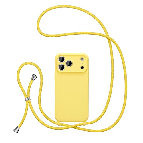 UEEBAI Crossbody Lanyard Phone case for iPhone 17 Pro Max, Silicone Phone Cover with Adjustable Necklace Strap Soft Belt Neck Cord Lanyard Case Preetty Crossbody Case for Women - Yellow by UEEBAI - Used condition - US$11.65