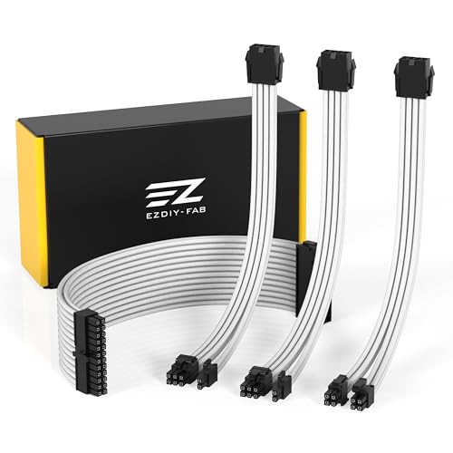 Câble à gaine d'extension tressé blanc premium nylon souple kit PC EZDIY-FAB
