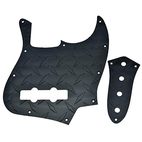 Dopro Diamond Plate 10-Hole 4 String Jazz Bass Pickguard Aluminum Diamond Plate J Bass JB Control Plate and Screws for American/Mexican FD Jazz Bass Black