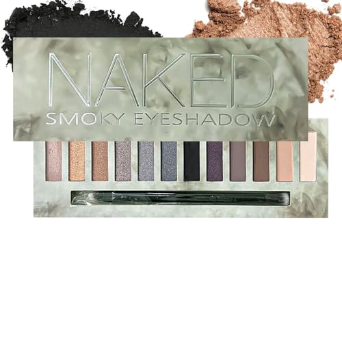 Smoky Lidschatten Palette 12 Farben, Schimmern Matt Hochpigmentierte Eyeshadow Palette Mit Spiegel & Pinsel, Feines Glattes Pulver & Mischbar Augen Make-Up Liedschatenpalete Für Frauen Mädchen