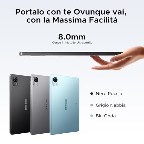 Doogee Tab G5 Android 16 Tablet Con Sim, Tablet 10 Pollici Gemini Ai, 20GB+128GB/2TB & T7200 Octa Core, 7500Mah, Ips Hd 120Hz E Ultrasottile, 2 Altoparlanti/Widevine L1/8Mp+5Mp/Face Id/Gps-Nero - 8