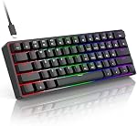 TECURS Mechanical Gaming Keyboard, QWERTY 60% Wired Keyboard RGB Backlit for Laptop/Windows, 61 Keys Angle Adjustable Red Switch Mini Keyboard Black