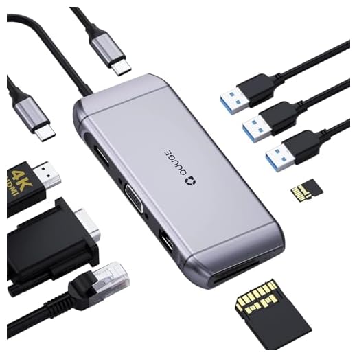Docking Station USB C Hub, 9in1 Docking Station mit 4K HDMI und VGA Video Port. USB C Hub hat 1000Mbps LAN, Micro SD/TF Karte, 3xUSB 3.0 5Gbps und PD
