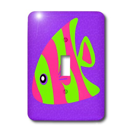 Interrupteur simple poissons tropicaux vert rose bouton commande electrique mural - 3