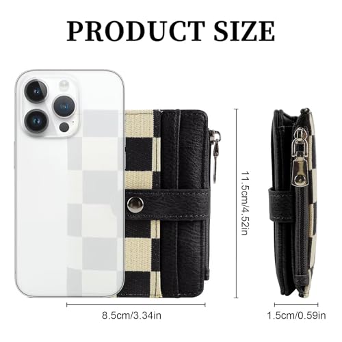 Women's RFID Blocking PU Leather Bifold Wallet-Compact Design with 8 Card Slots,ID Window,Snap Button Closure|Stylish Checkered Pattern,Multiple Colors|Secure&Functional for Daily Use(Checkered black)3