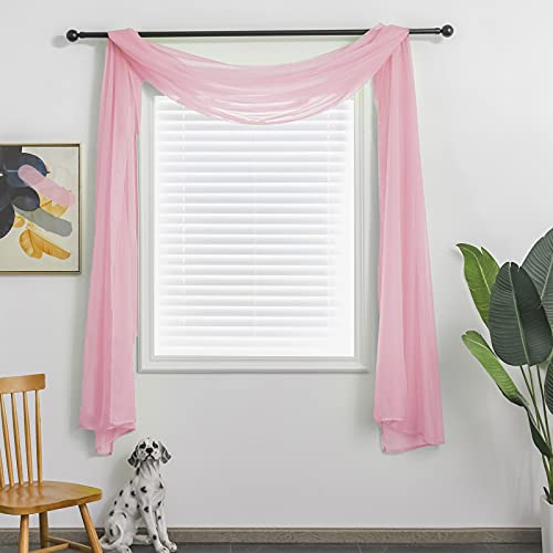 TOAVA DECO Baby Pink Sheer Window Scarf Valance for Windows Baby Pink Sheer Scarf Curtains 144 Inches Long for Living Room Bedroom Curtain Drapes Wedding Party Canopy Bed 52×144