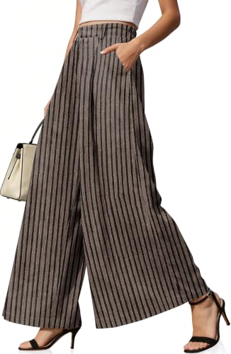 TARSE Womens Linen Palazzo Pants High Waist Wide Leg Casual Office Trousers