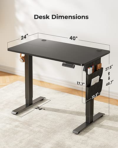 Image of Marsail Electric Standing Desk, 40x24 Inch Adjustable Height Home Office Gaming Desk with 4 Memory Presets, Storage Bag, Stand-Up Desk for Computer Workstations. Headphone Hook,Cable Organizer