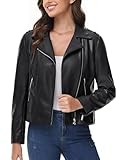 MAGCOMSEN Women's Faux Leather Jacket Motorcycle Jacket Costume Leather Jacket Light Weight Biker Jacket Zip Up Ladies Leather Moto Jacket, Black, XL