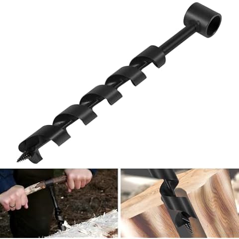 1" x 12" Heavy Duty Handmade Scotch Eye Wood Auger Drill Bit 1 Inch Hand Manual Auger with T Handle Turn for Bushcraft Backpack & Camping Survival Tool Cover