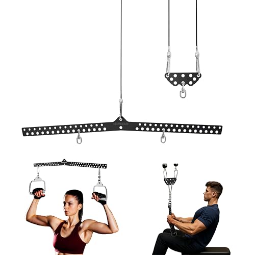 wantiekid Multi-Grip LAT Pull Down Bar Hardened Powder-Coated Finish, 360° Rotating Stainless Steel Adapter, Neutral & Wide Grip Spreader Bar for Pulley System Gym & Cable Machines (38“&6”