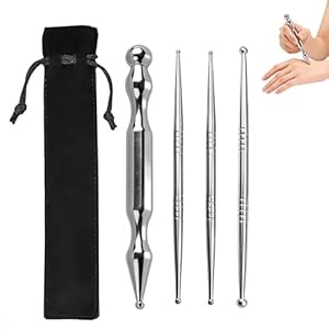 Lot de 4 stylos de massage à acupuncture – Acier inoxydable 12 cm, embouts sphériques 5/11 mm – Pour cicatrices et détente musculaire
