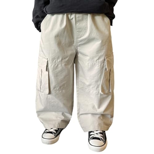 Boys Cargo Pants Casual Solid Color Outdoor Trouser with Multi Pockets Soft Fashion School Pants for Boys 4-12 Years