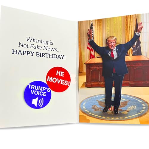 Talking & Dancing Donald Birthday Card - Pop-Up 3D Figure Moves & Plays Real Voice - Funny Trump Card for Him, Her, Dad, Brother - Hilarious Gag Gift with Music & Motion, Envelope Included
