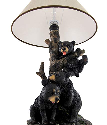 Black Bear Family Table Lamp W/Tree Bark Print Shade Western Décor #TOP4
