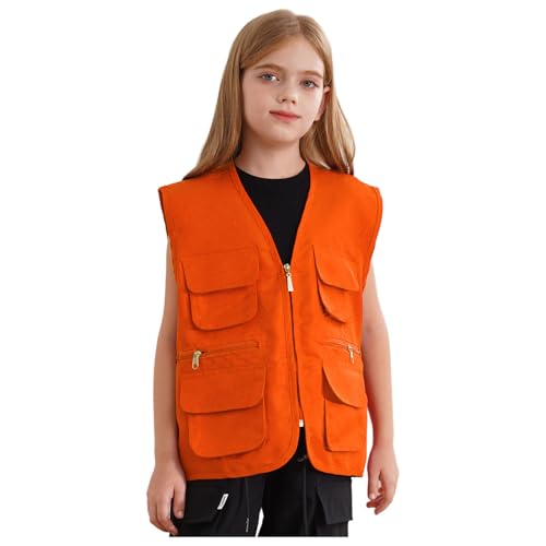 FEESHOW Kids Girls Boys Safety Vests Children Zipper Up Waistcoat Volunteer Activity School Work Halloween Uniform