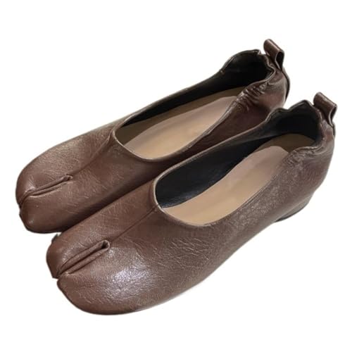 ZQW Tabi Loafer Ballet Flats Slip-On Split Toe Soft Minimalist Retro Mule Shoes for Women, Comfortable Office Commute Wear (Brown,8)