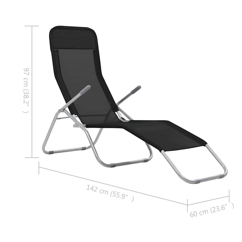Składane leżaki zestaw 2 szt., czarne, z regulowanym oparciem, leżak ogrodowy, leżak plażowy, odporny na warunki atmosferyczne i ergonomiczny, na balkon, taras, basen, do wypoczynku na