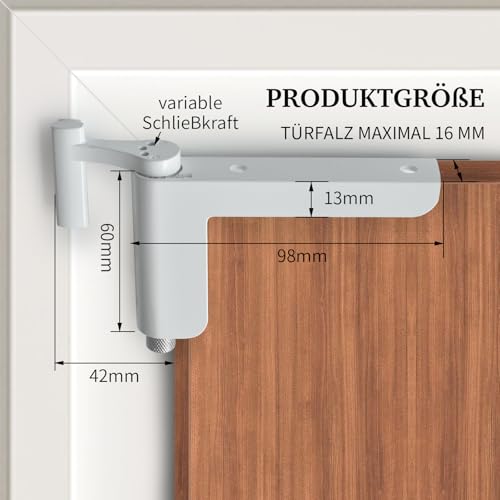 MARIE Türschließer ohne Bohren, Türschließer Automatischer für leichte Innentüren, Minitürschließer für DIN links/rechts schließende Zimmertüren, Ganzmetallische, Längere & leisere Lebensdauer (Weiß)