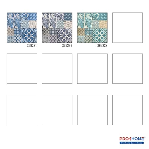 Papel pintado aspecto azulejos Profhome textura resistente azul blanco 5,33m2 7
