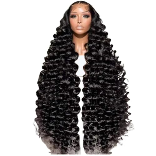 JIANBOHAIRS Peluca de pelo humano ondulado profundo, 180 densidad, 13 x 4 HD, peluca frontal de encaje frontal para mujeres negras para cabello adelgazante (24 pulgadas)