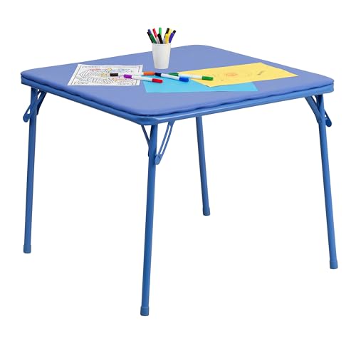 Flash Furniture Mindy Kids Blue Folding Table with Padded Top and Powder Coated Locking Legs