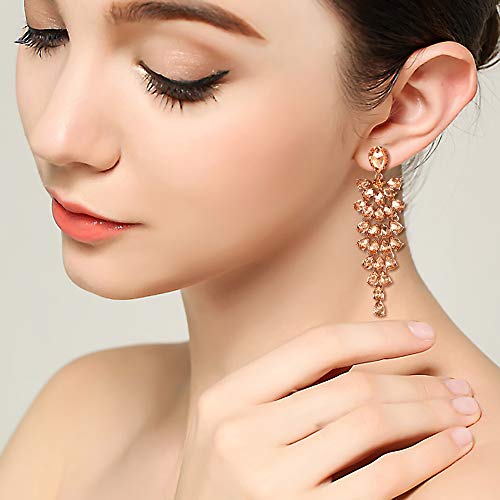 Brilove Women's Wedding Bridal Dangle Earrings Crystal Multi-Layer Teardrop Cluster Bling Earrings Peach Rose-Gold-Toned #TOP1