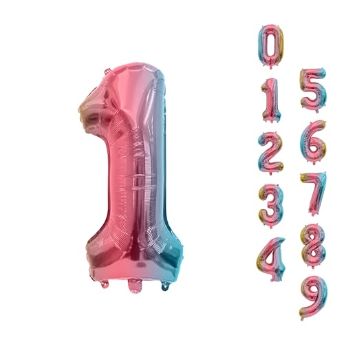 Trimming Shop Globo de aluminio pequeño de 40,6 cm con el número 1 del arcoíris – Globos reutilizables rellenables con aire de 0 a 9 para cumpleaños, boda, aniversario, celebración, suministros de