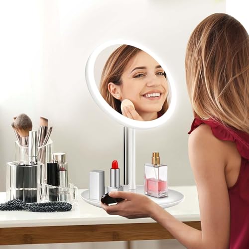 Homirty Espejo Maquillaje con Luz Plegable, Espejo Maquillaje Aumento X5, Ajustable, 3 Colores de Luz, Táctil, Recargable por USB, 90 Giratorio (Blanco) - imagen 7