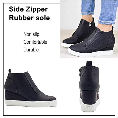 Athlefit Women's Platform Wedge Sneakers Wedge Booties Ankle Heels Size 5.5 Black