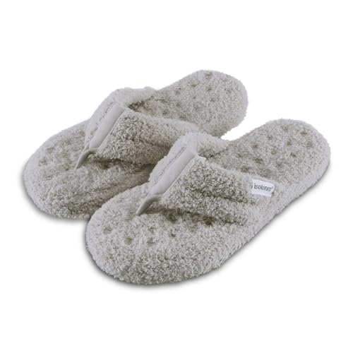 isotoner Women's Cozy Plush Terry Knit Joey Flip Flop Slippers with Enhanced Heel Support and Memory Foam Comfort, Light Grey, 8.5-9 by isotoner - Image 3