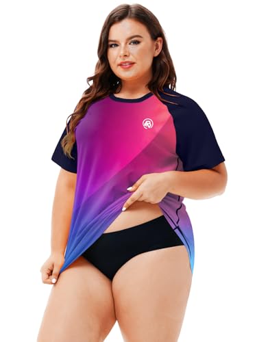Image of AOBUTE Womens Plus Size Rash Guard Shirts Short Sleeve Swim Top UV UPF 50+ Sun Protection Swimwear Swimsuit