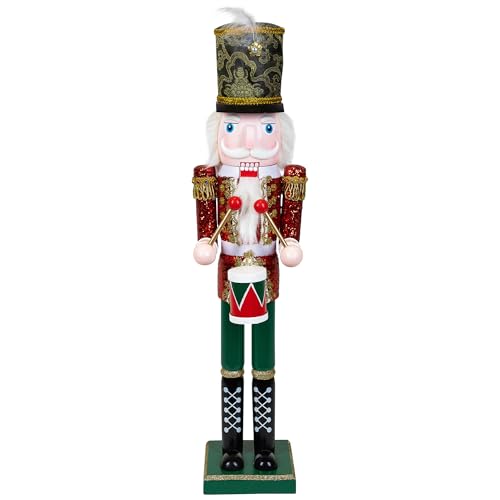 Northlight 24" Red and Green Glitter Christmas Nutcracker Drummer