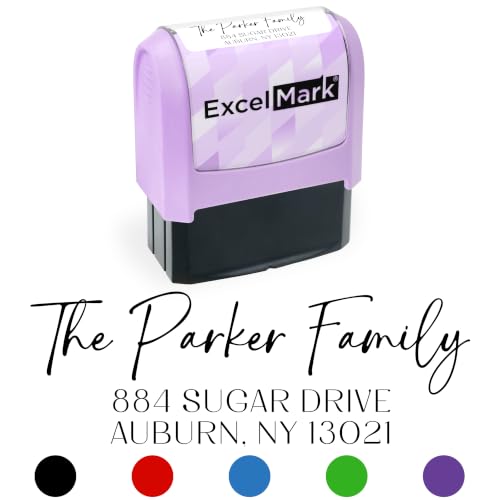 ExcelMark Address Stamp - Custom Return Address Stamp with Elegant Designs, Vibrant Colors & Patterns – Perfect for Mail, Invitations & Gifts (Violet, Santa Catalina)