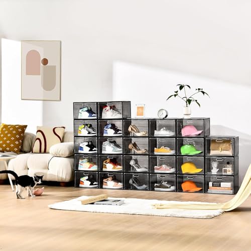 Image of 8 Pack Drop Side Shoe Boxes, Large Stackable Shoe Storage, Thick Plastic