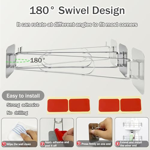 Image of RV Shower Corner Storage Bar, Adjustable Stainless Steel Rod for Corner Shelves in Camper, 7-13 Inches RV Bathroom Organization Must Have Accessories - 2 Packs