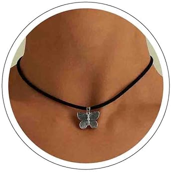 Boho Butterfly Choker Necklace Black Suede Choker Velvet Necklace Chain Short Leather Necklace Silver Pendant Necklace for Women and Teenage Girls Everyday Jewellery