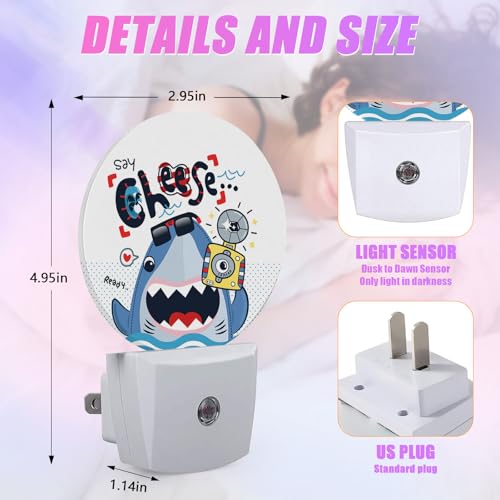 Image of Cute Shark Night Light Ocean Animals Night Lights LED Lamp Round Plug into Wall Nightlight with Dusk to Dawn Sensor Home Hallway Stairway Kitchen Decor