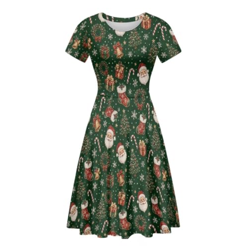 Image of Forchrinse Summer Dresses for Women Crew Neck Short Sleeve Midi Dress Casual Beach Vacation Sundress