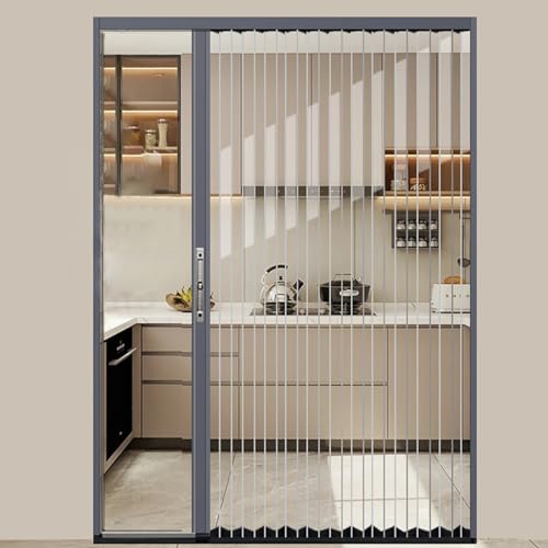 RENLXFI Porta Pieghevole in Acrilico Trasparente con Telaio in Alluminio, Porta Scorrevole A Soffietto per Interni per Porta, Porta Plissettata Trasparente con Serratura(Gray,WxH 70x200cm)