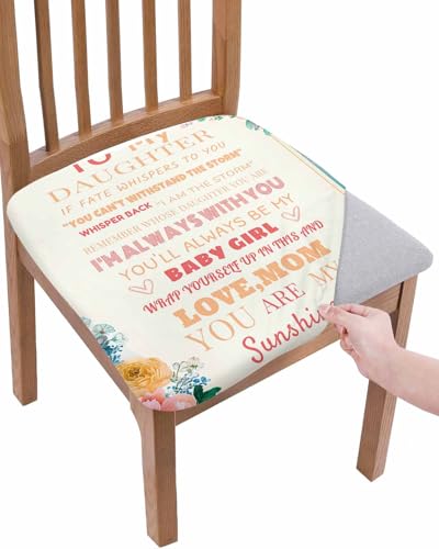 SODIKA Mother's Day Chair Seat Covers Set of 1, Removable Washable Seat Covers for Dining Room, to My Daughter Quote Love Mom Floral Watercolor Soft Kitchen Dining Chair Protectors Cushion Slipcovers