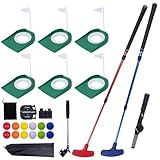 Mini Golf Game Set – 2 Adjustable Putters, 6 Flag Cups, 12 Balls, Telescopic Ball Retriever, Training Accessories & Carry Bags – Indoor Outdoor Golf Practice Kit